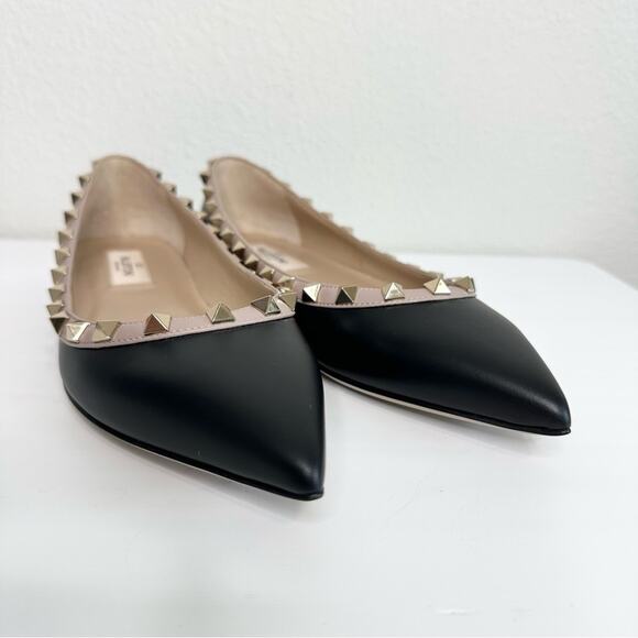 VALENTINO GARAVANI Rockstud leather pointed toe flats 37.5 - Picture 6 of 12